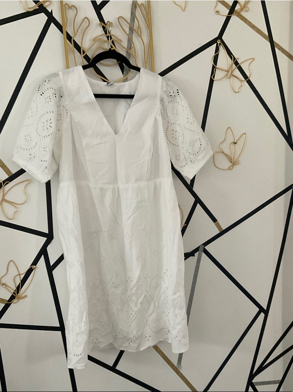 White Eyelet V-Neck Midi Dress